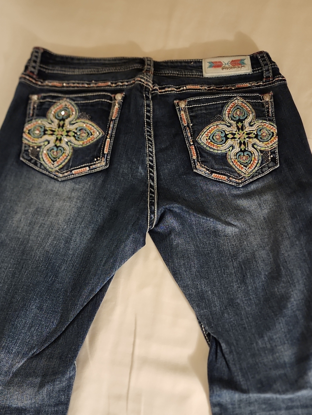 Grace in LA Indigo Bootcut Jeans with Embroidered Back Pockets
